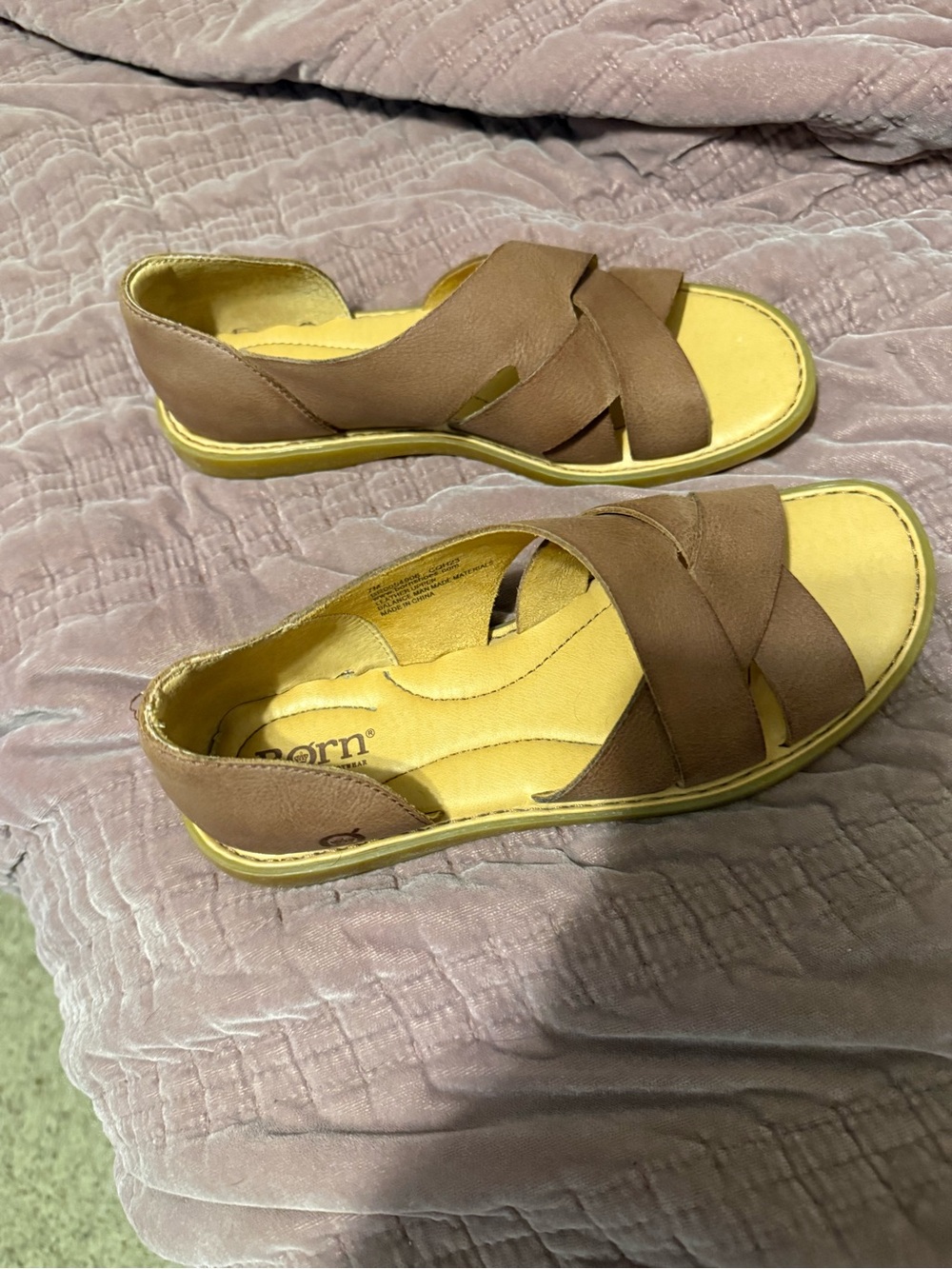 Born Women's Brown Leather Crisscross Sandals - Picture 2 of 4
